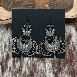 Vintage FEDERICO JIMENEZ Sterling Silver Double Butterfly Chandelier Earrings